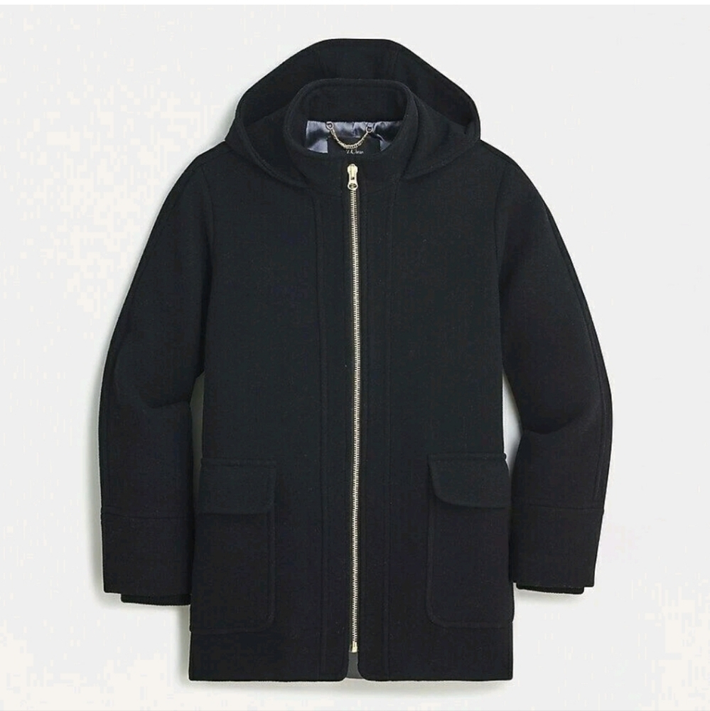 NWT J.CREW Black Nello Gori Stadium Cloth Wool Hooded Swing Coat Jacket M - Picture 2 of 14